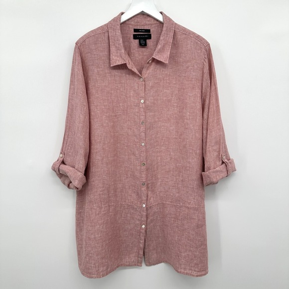 Tahari Tunic Top Shirt 2X Boho 100% Linen Beachy Coastal Lagenlook Quiet Luxury‎ - Picture 1 of 14